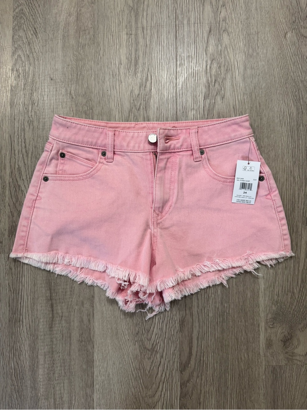 NWT Volcom Pink Frayed Hem Denim Shorts